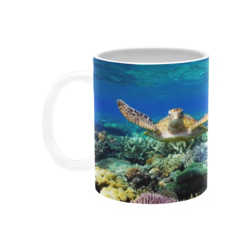 Turtle gliding Over Great Barrier Reef. Custom White Mug (11OZ)