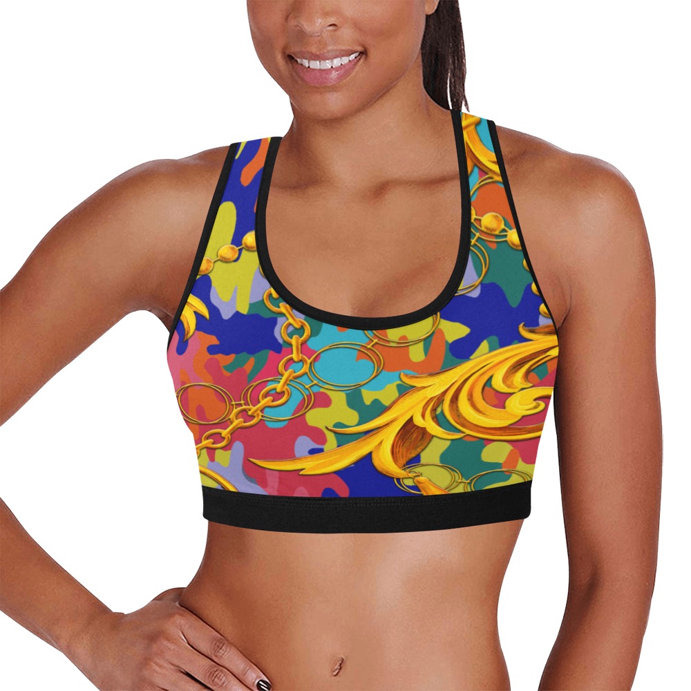 Colorful Camo, Exclusive Collectable Fly Women's All Over Print Sports Bra (Model T52)