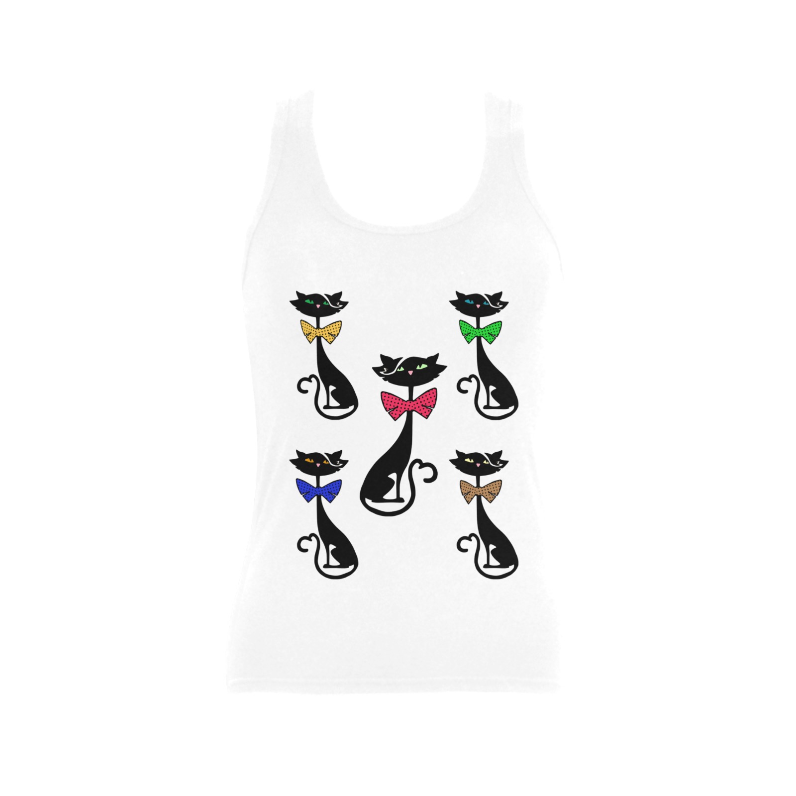 Black Cat with Bow Ties - White Women's Shoulder-Free Tank Top (Model T35)