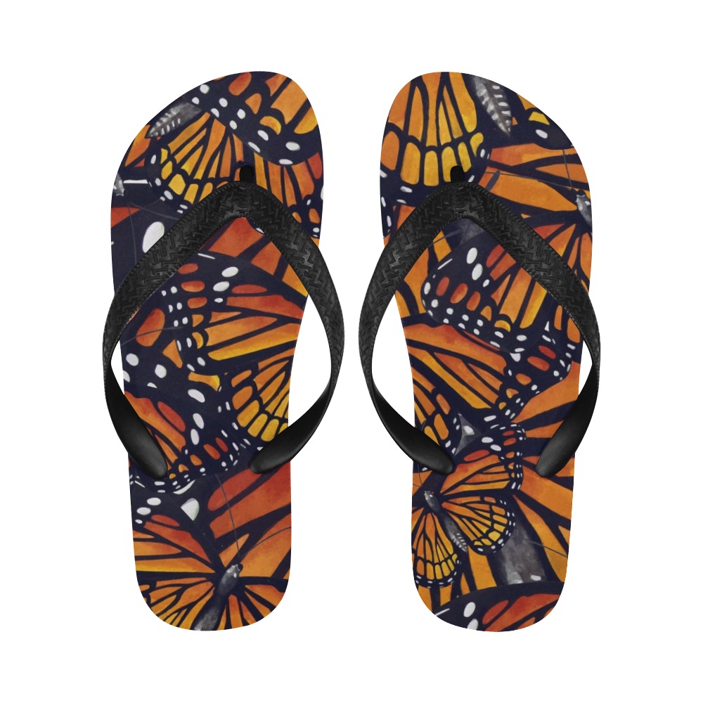 Orange Monarch Butterflies Flip Flops for Men/Women (Model 040)