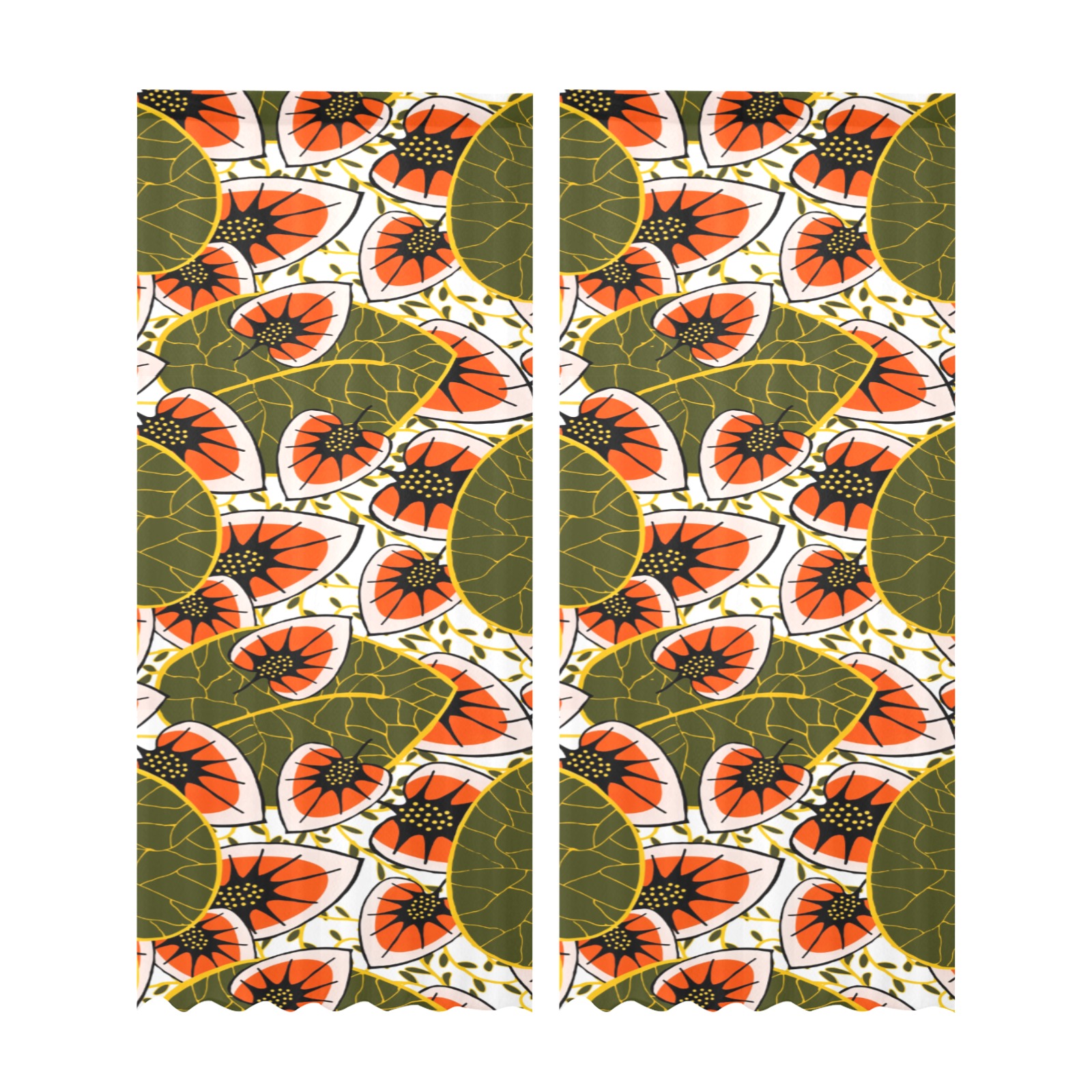 African leaves and flowers Gauze Curtain 28"x95" (TwoPiece) ID D6684390