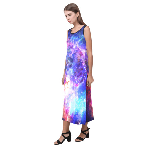Mystical fantasy deep galaxy space - Interstellar cosmic dust Phaedra Sleeveless Open Fork Long Dress (Model D08)