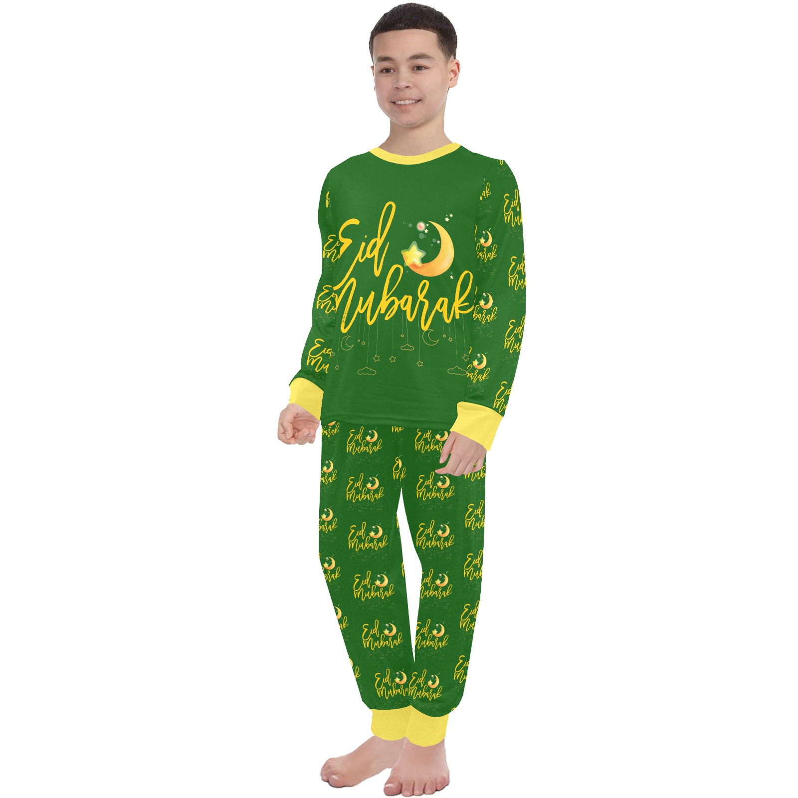 eid mubarak Big Boys' Crew Neck Long Pajama Set