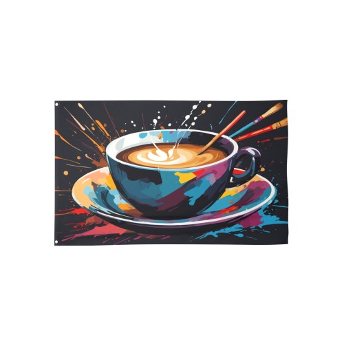 The art of coffee. A colorful cup and brushes House Flag 56"x34.5"
