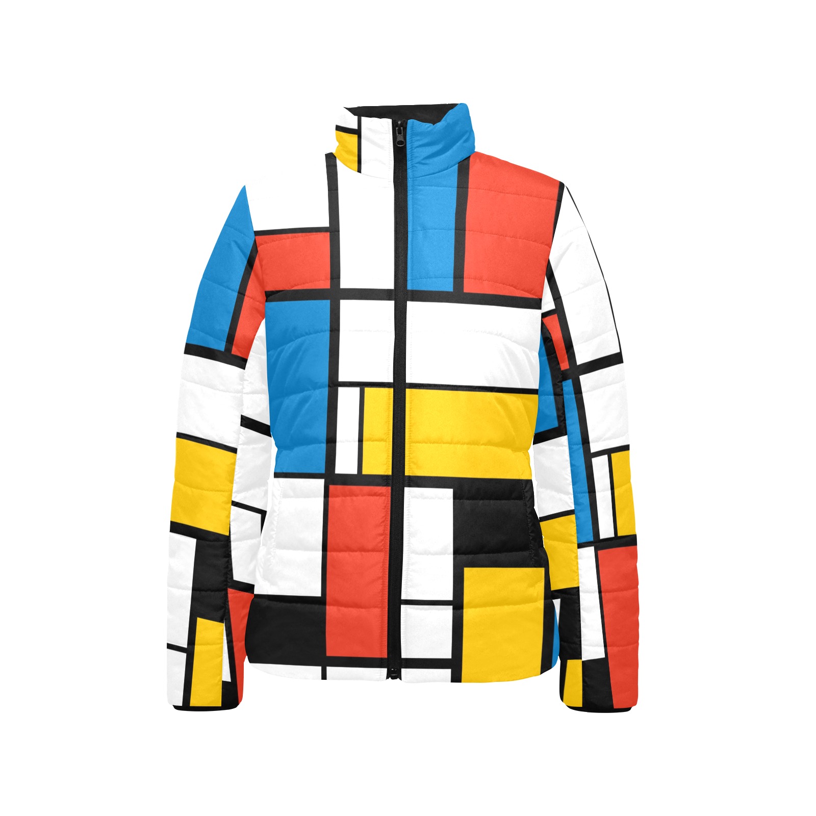 Mondrian De Stijl Modern Women's Stand Collar Padded Jacket (Model H41)