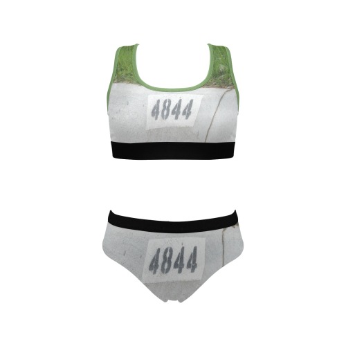 Street Number 4844 with Green Background Women's Sports Bra Yoga Set