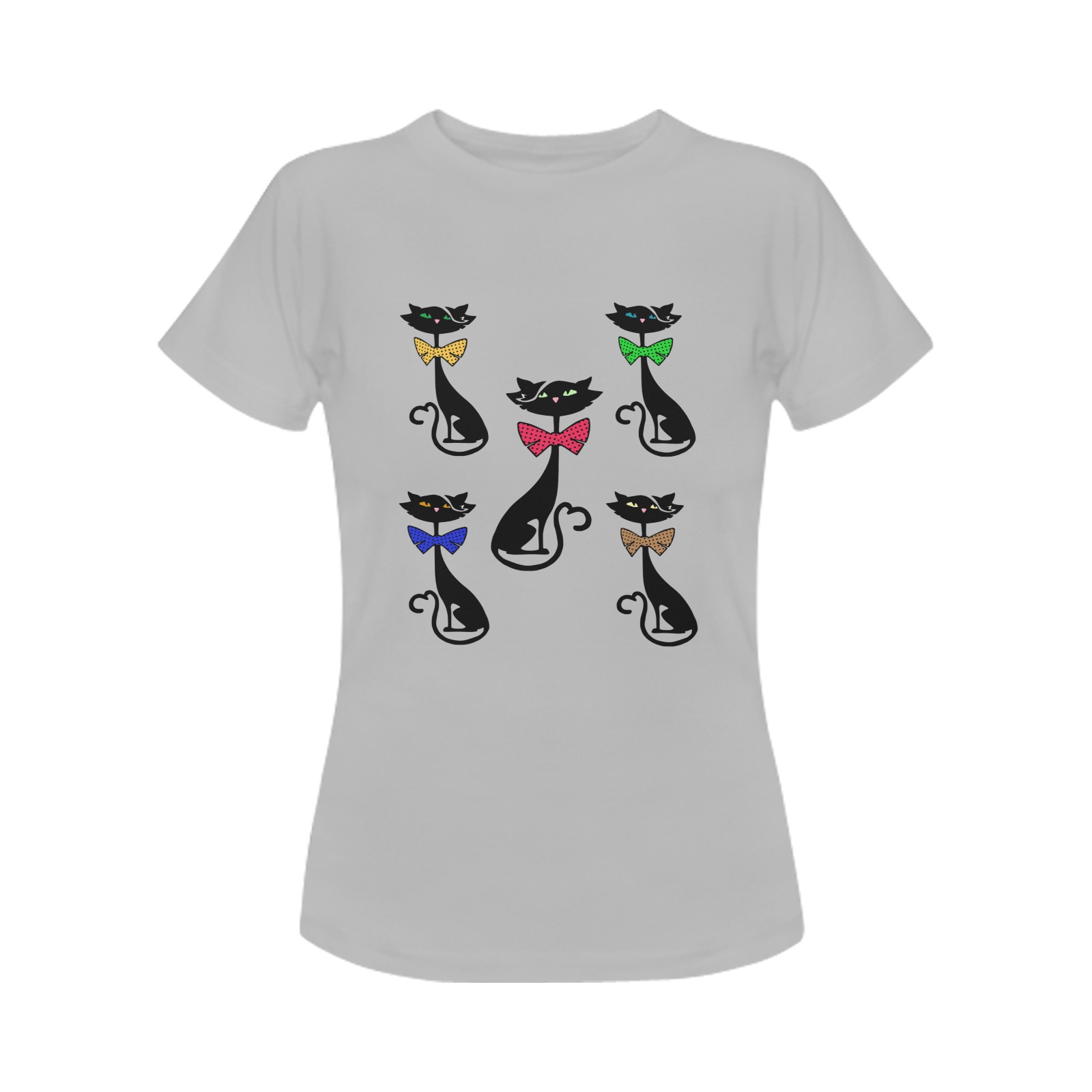 Black Cat with Bow Ties - Silver Women's T-Shirt in USA Size (Two Sides Printing)
