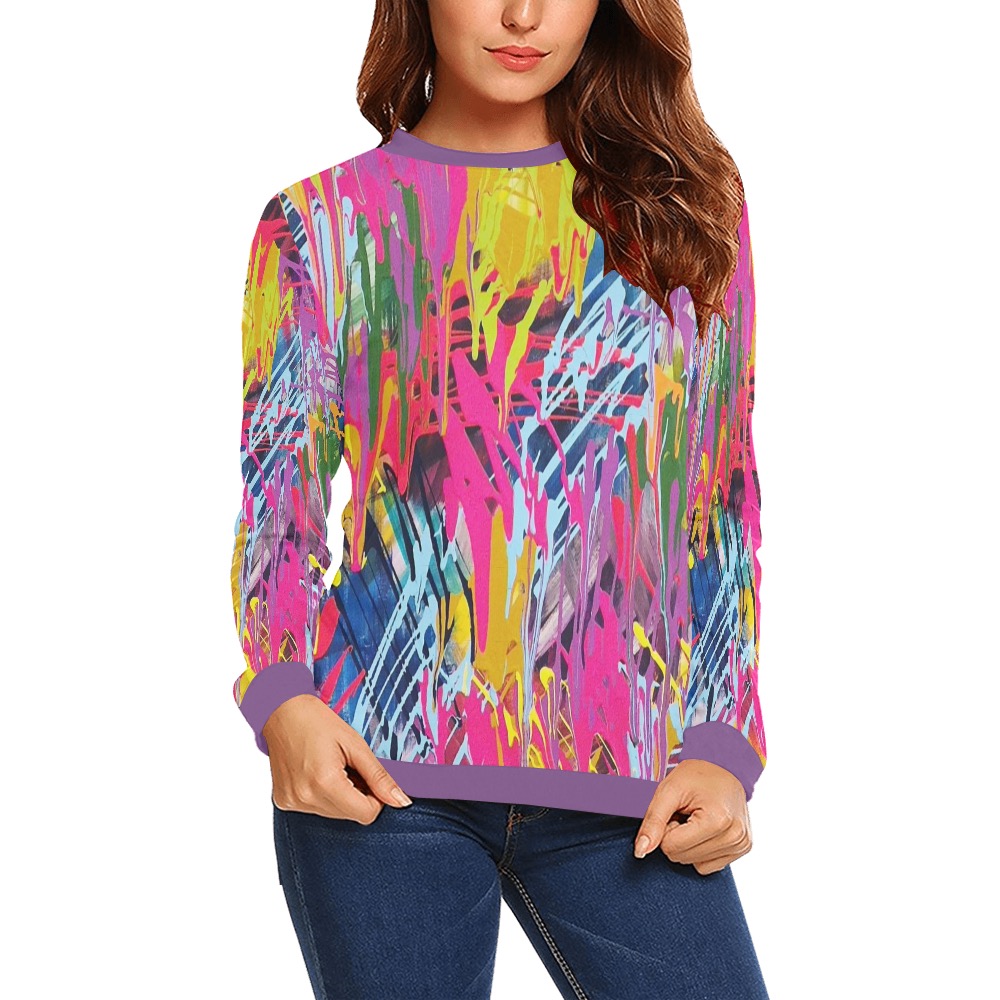 Wondering / Purple All Over Print Crewneck Sweatshirt for Women (Model H18)