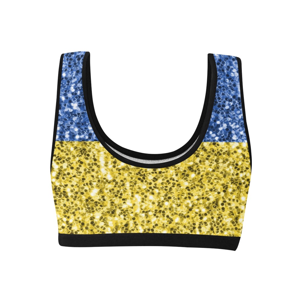 Blue yellow Ukraine flag glitter faux sparkles Women's All Over Print Sports Bra (Model T52)
