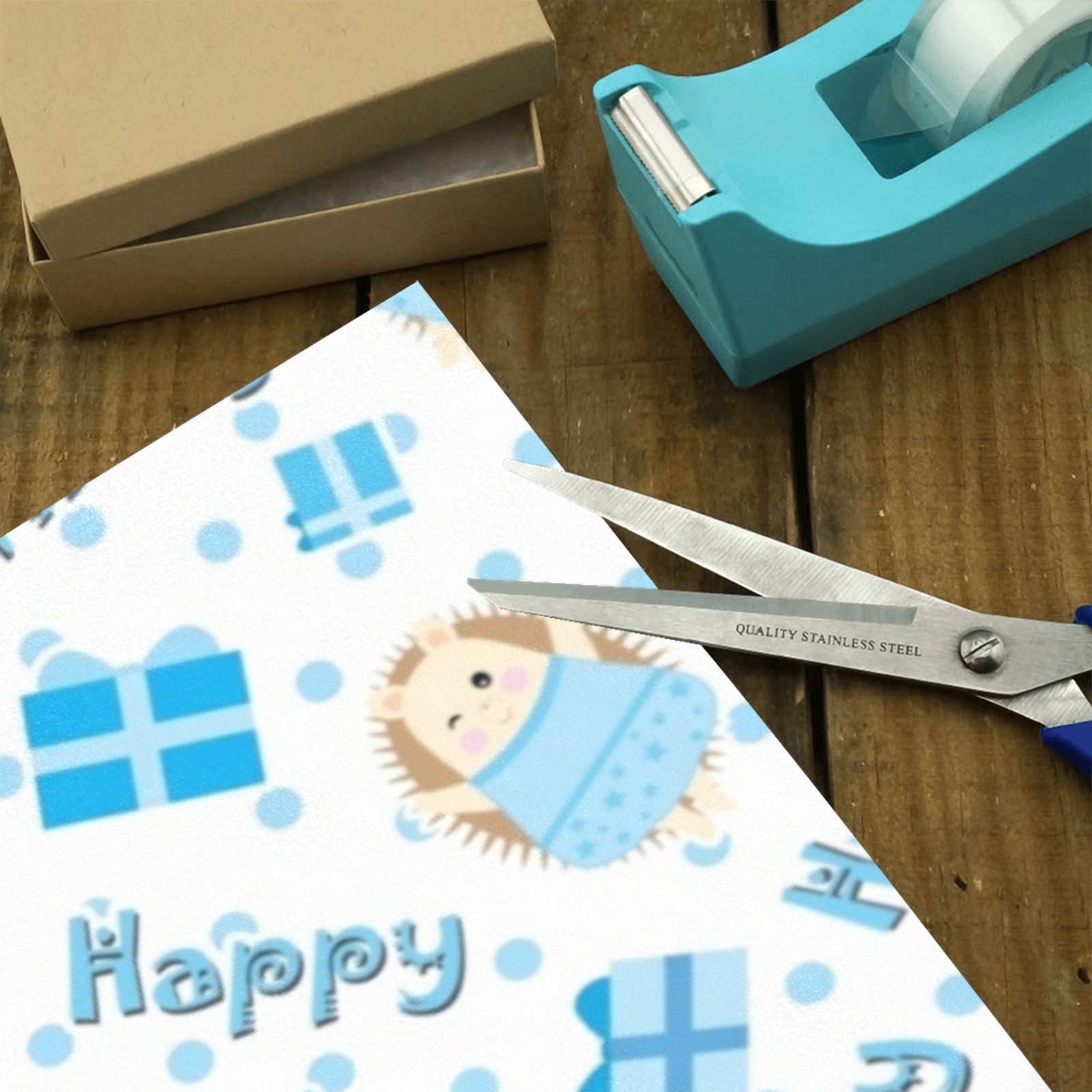 Happy Birthday Baby Boy Porcupine Gift Wrapping Paper 58"x 23" (1 Roll)