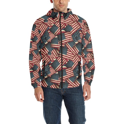 Patriotic USA American Flag Art All Over Print Quilted Windbreaker for Men (Model H35)