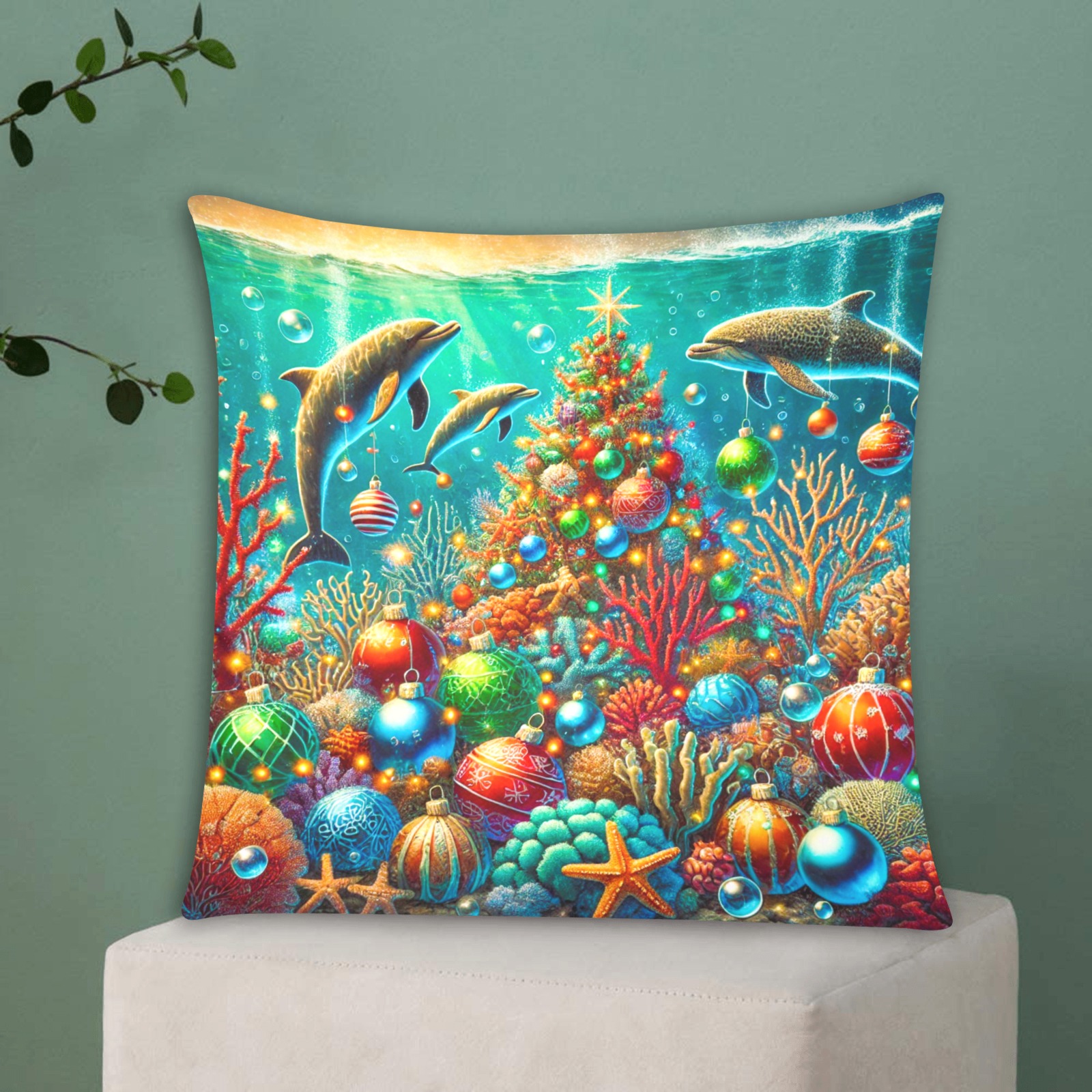 Underwater Christmas Custom Zippered Pillow Cases 18"x18" (Two Sides)