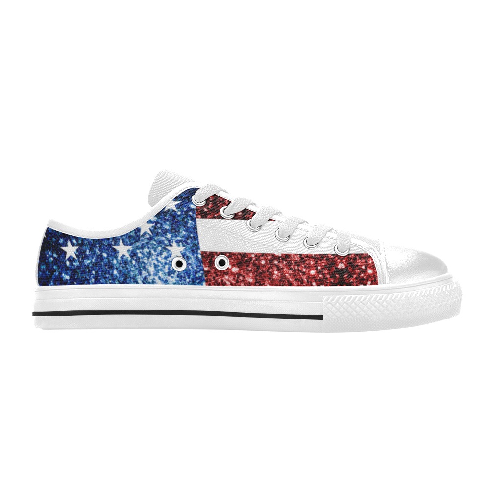 Sparkly USA flag America Red White Blue faux Sparkles patriotic bling 4th of July Women's Classic Canvas Shoes (Model 018)
