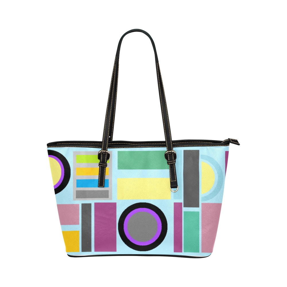 geometric coloring Leather Tote Bag/Large (Model 1651)