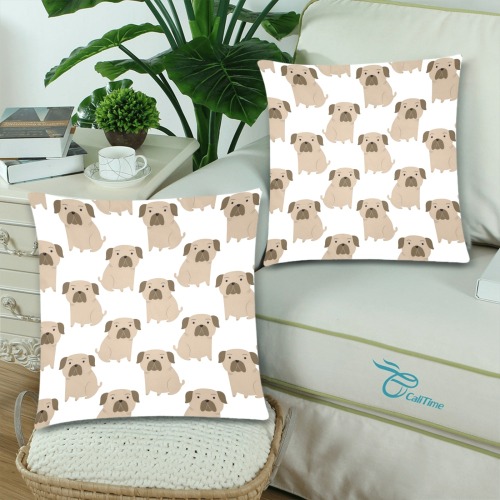 Pugs Custom Zippered Pillow Cases 18"x 18" (Twin Sides) (Set of 2)