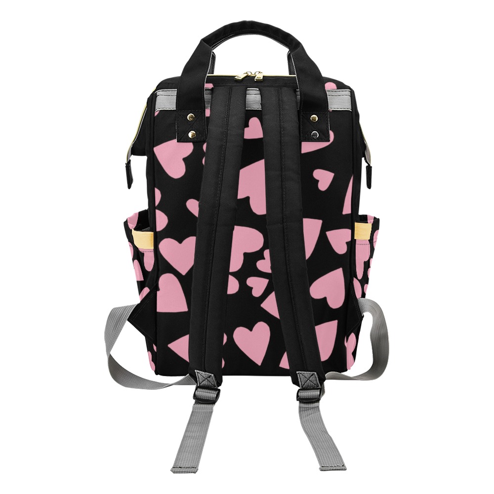 hearts - black Multi-Function Diaper Backpack/Diaper Bag (Model 1688)