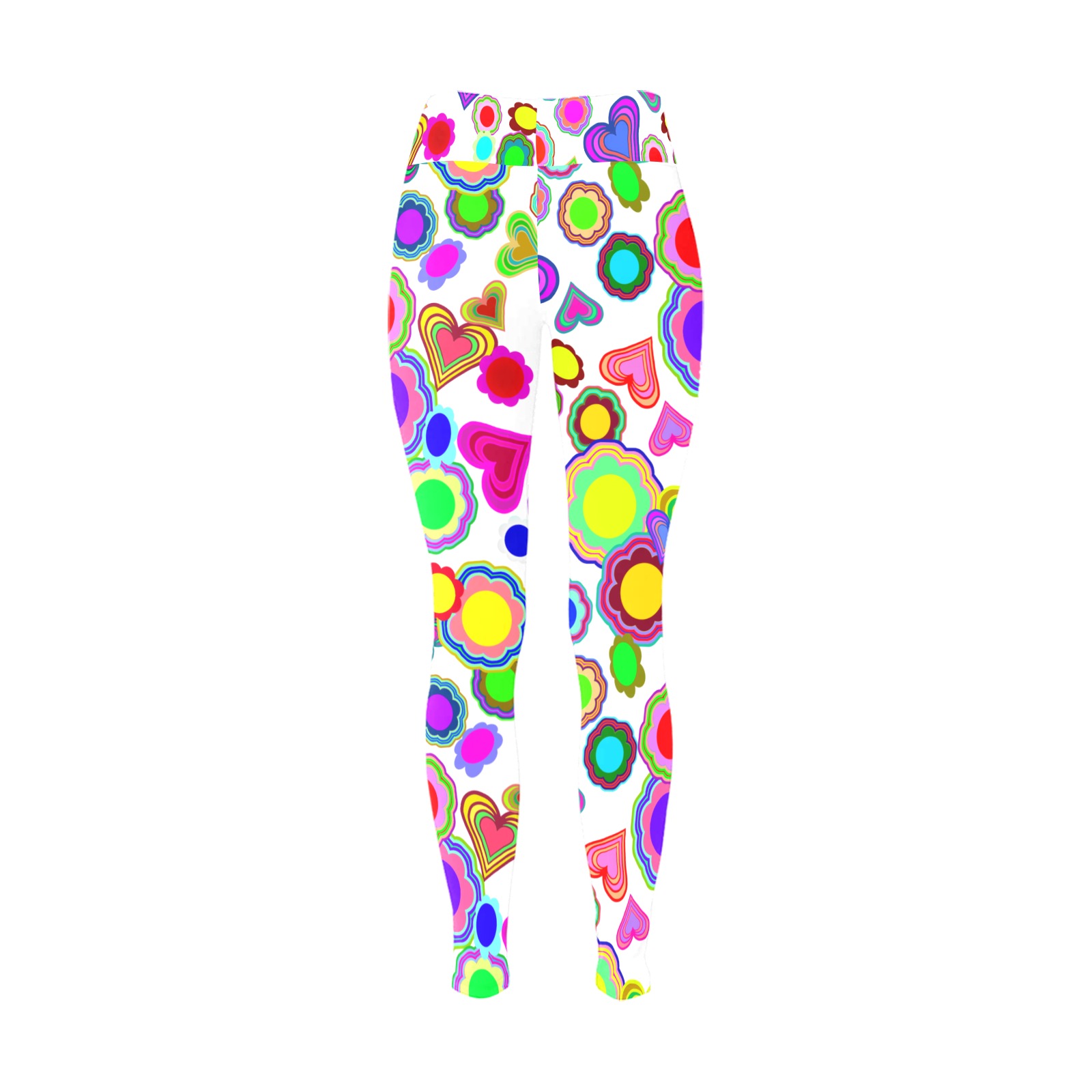 Groovy Hearts and Flowers White Women's Big Size Workout Leggings (Model L43)