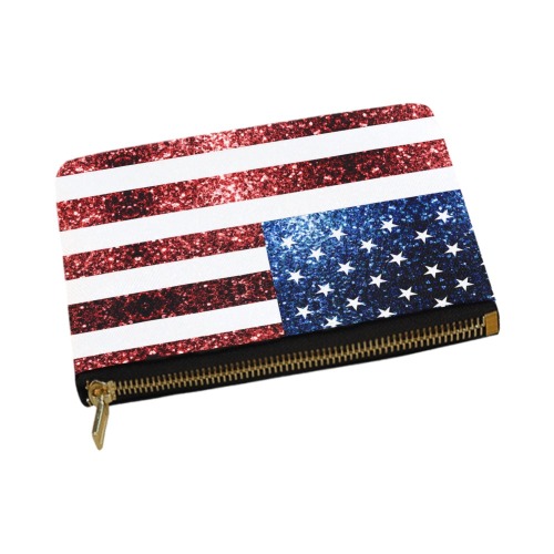 Sparkly USA flag America Red White Blue faux Sparkles patriotic bling 4th of July Carry-All Pouch 12.5''x8.5''