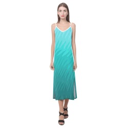 blue wavespike V-Neck Open Fork Long Dress(Model D18)