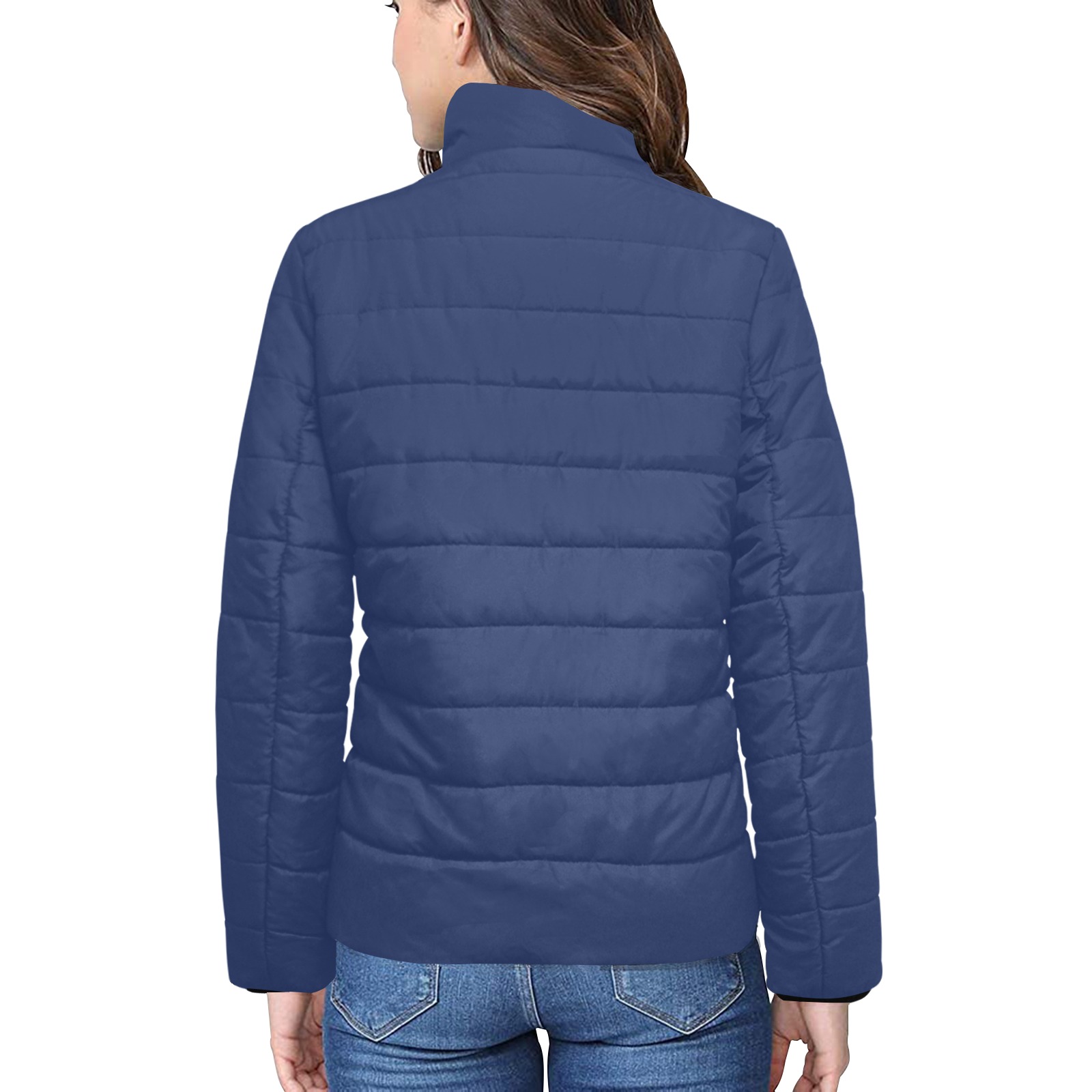 color Delft blue Women's Stand Collar Padded Jacket (Model H41)
