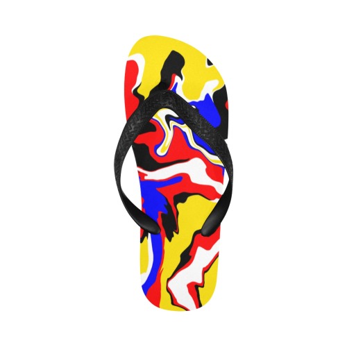 Yellow, Red, Blue and Green Swirls Flip Flops for Men/Women (Model 040)