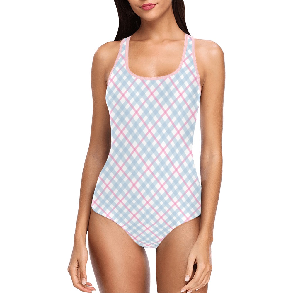 Sweet Pinky Blue Vest One Piece Swimsuit (Model S04)