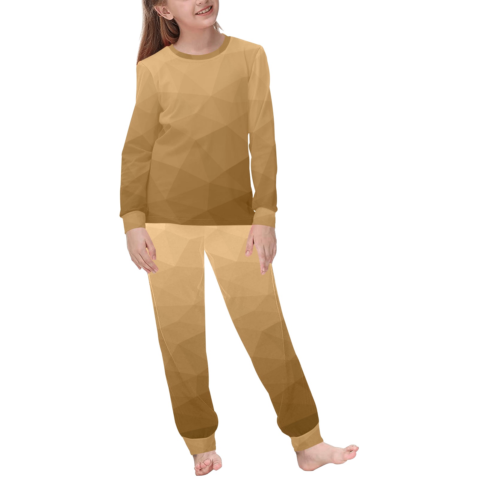 Brown gradient geometric mesh pattern Kids' All Over Print Pajama Set