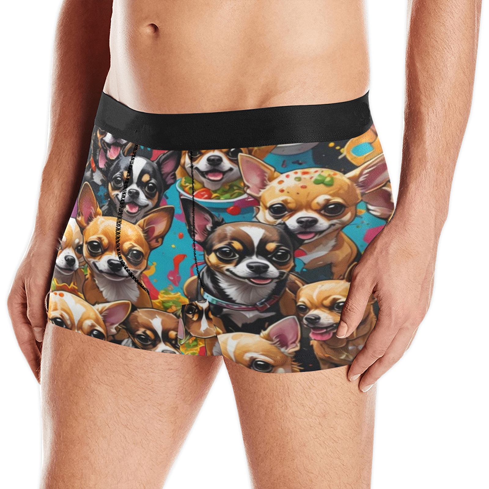 CHIHUAHUAS EATING MEXICAN FOOD 2 Men's Boxer Briefs w/ Custom Waistband (Merged Design) (Model L10)