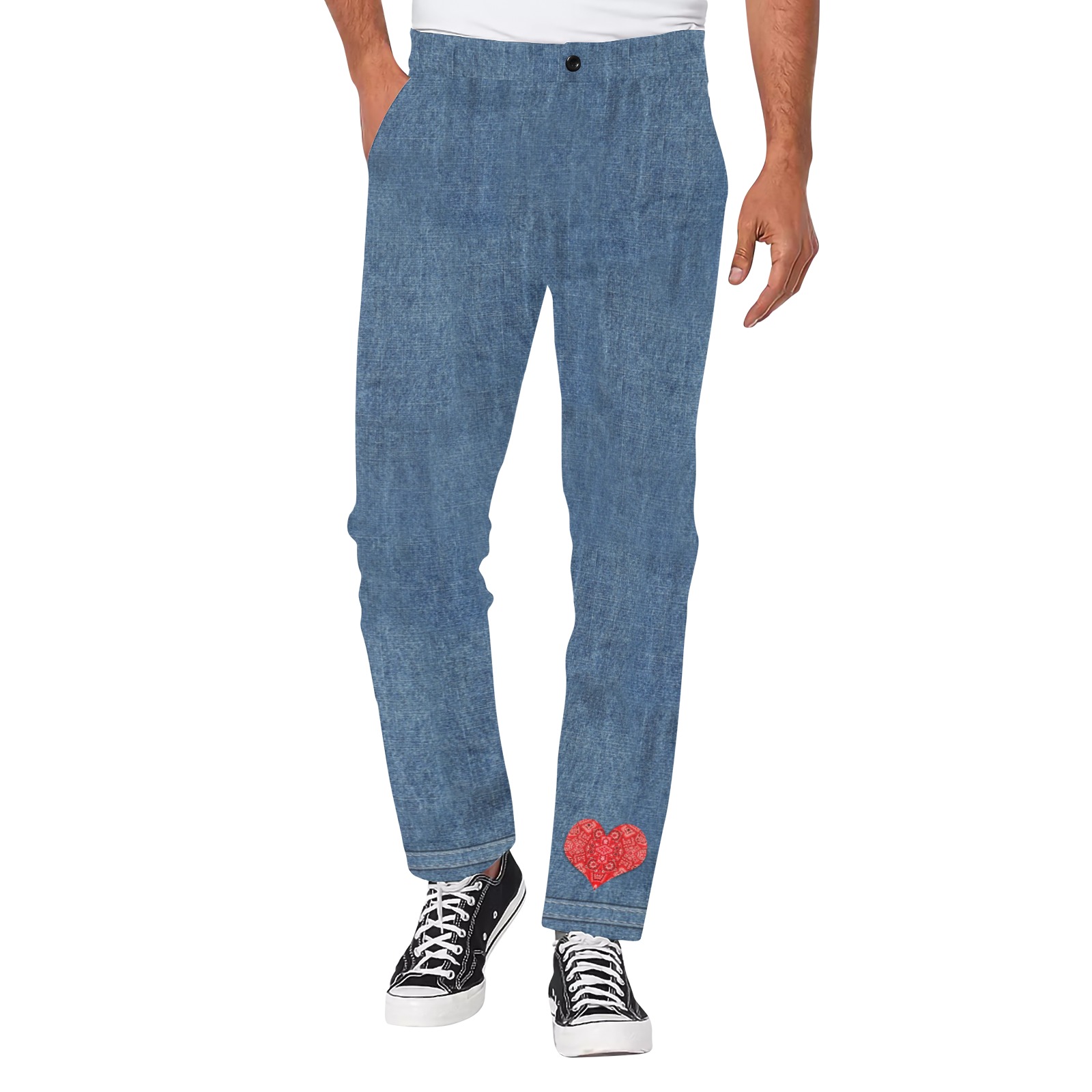 Bandana Heart Shape Denim-Look Men's All Over Print Casual Trousers (Model L68)