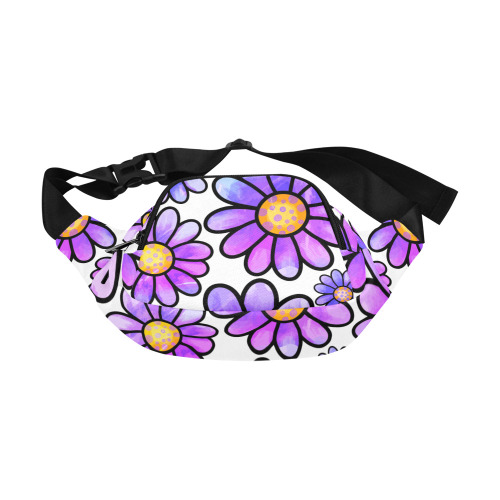 Lilac Watercolor Doodle Daisy Flower Pattern Fanny Pack/Small (Model 1677)