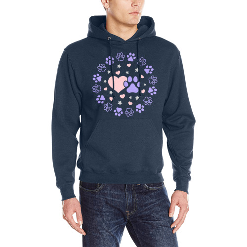 Pink and Purple Dog Cat Pet Lovers Hearts and Stars Paw Print Design Oceanus Hoodie Sweatshirt (Model H03)