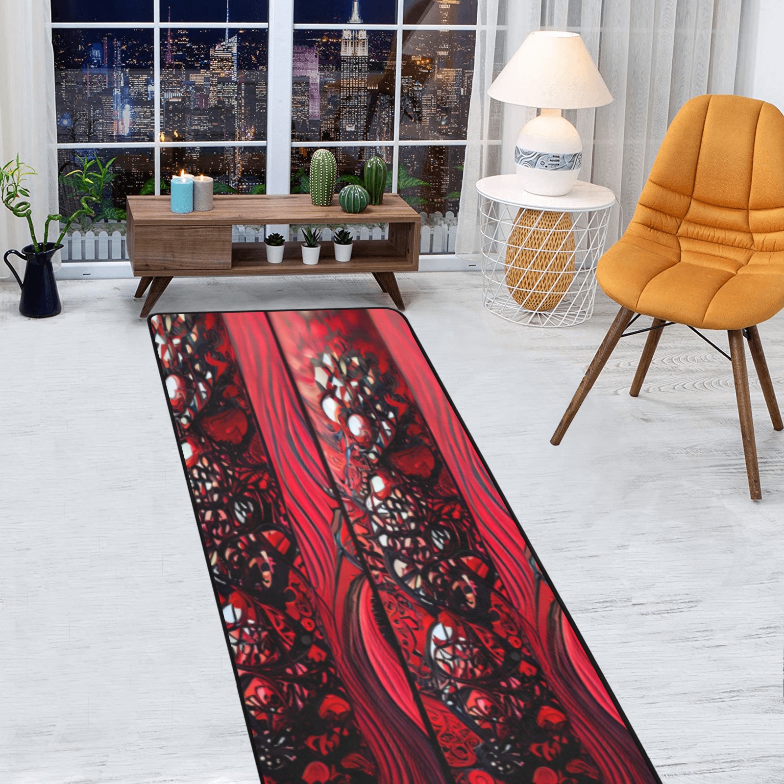 red and black intricate pattern 1 Area Rug with Black Binding 9'6''x3'3''