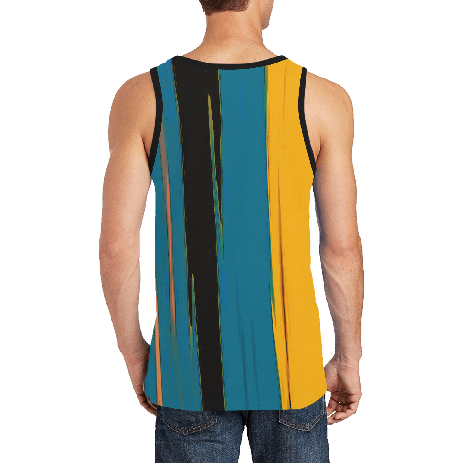 Black Turquoise And Orange Go! Abstract Art Men's All Over Print Tank Top (Model T57)