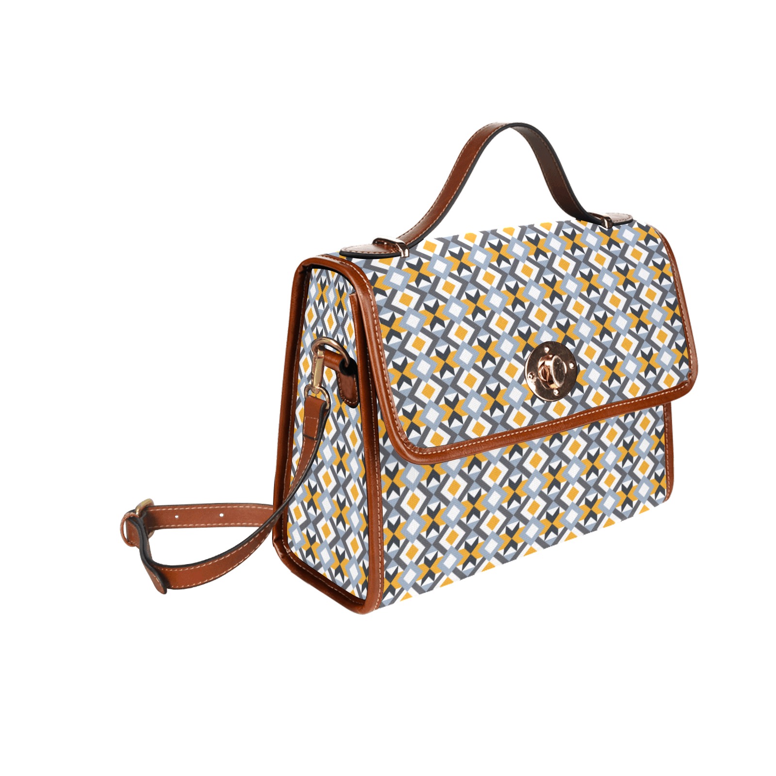 Retro Angles Abstract Geometric Pattern Waterproof Canvas Bag-Brown (All Over Print) (Model 1641)