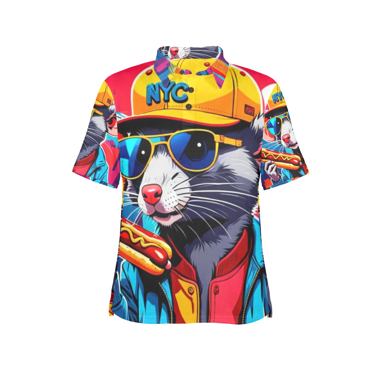 HOT DOG EATING NYC RAT 3 Women's All Over Print Polo Shirt (Model T55)