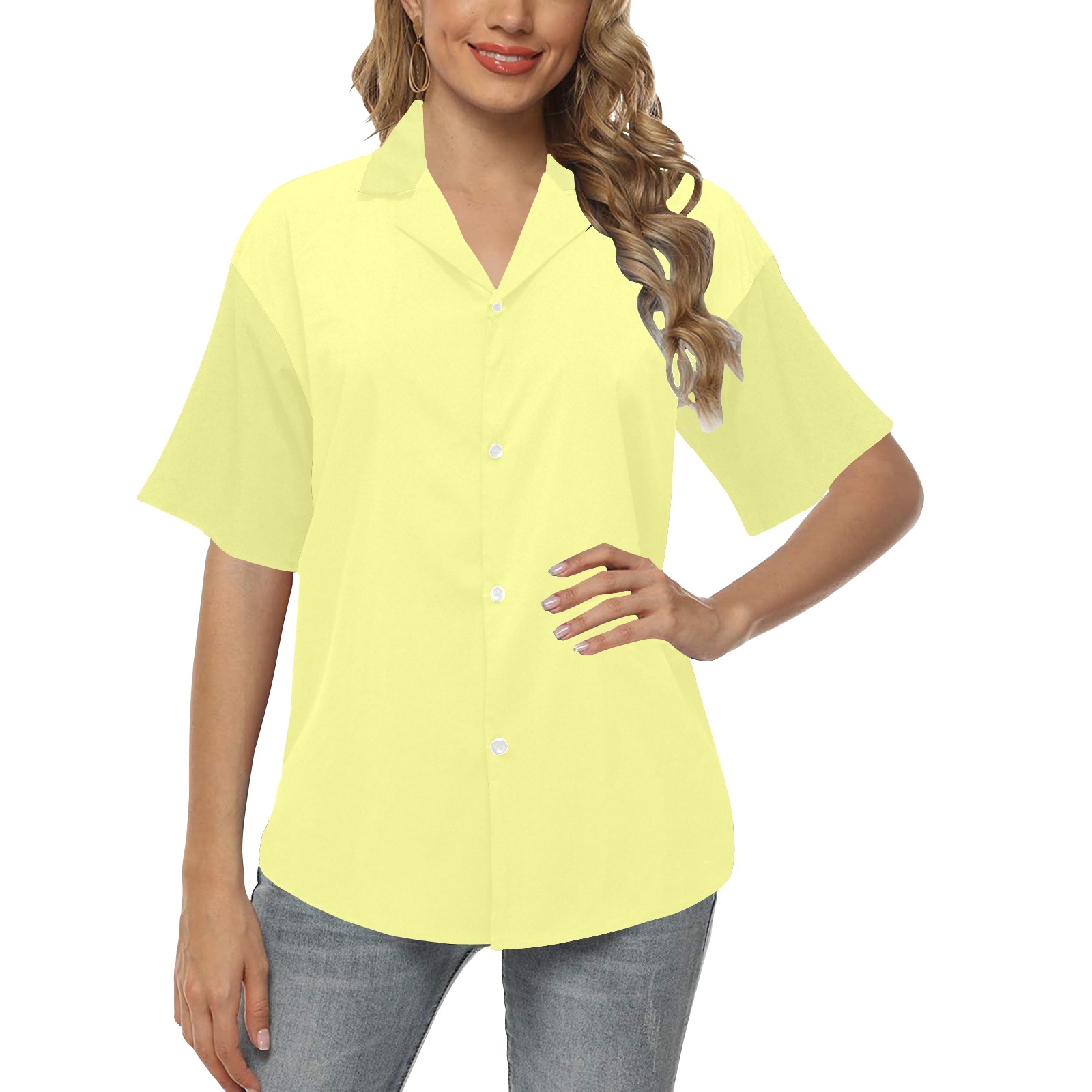color canary yellow All Over Print Hawaiian Shirt for Women (Model T58)
