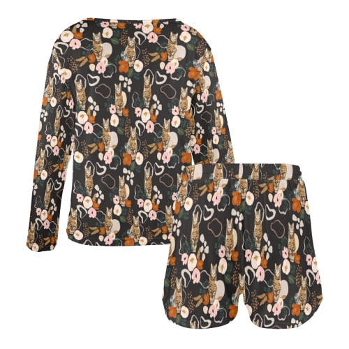 FLOWERY WILD CAT II -01 Women's Long Sleeve Scoop Neck Short Pajama Set