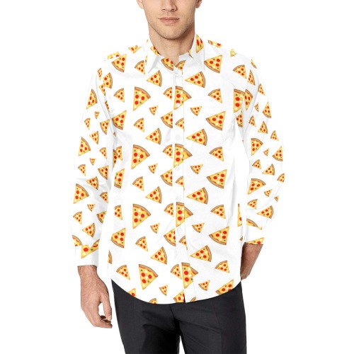 Cool and fun pizza slices pattern on white Men's All Over Print Casual Dress Shirt (Model T61)