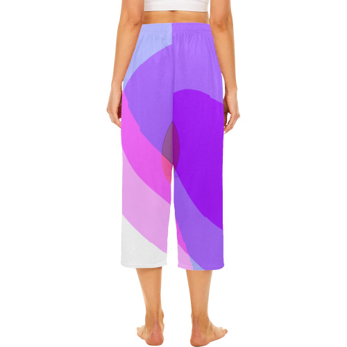Purple Retro Groovy Abstract 409 Cropped Pajama Pants (Model L66)