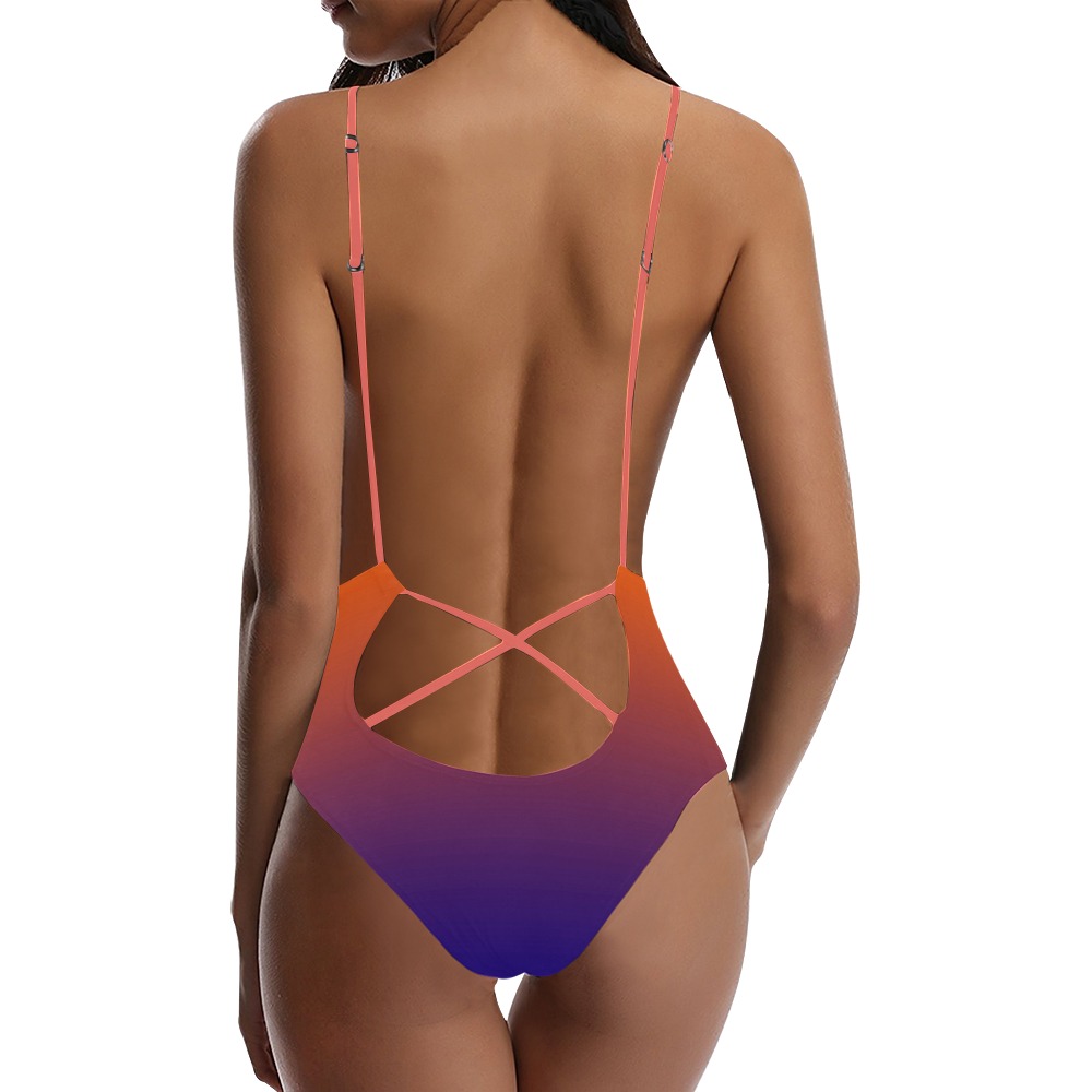 slice of rainbow Sexy Lacing Backless One-Piece Swimsuit (Model S10)
