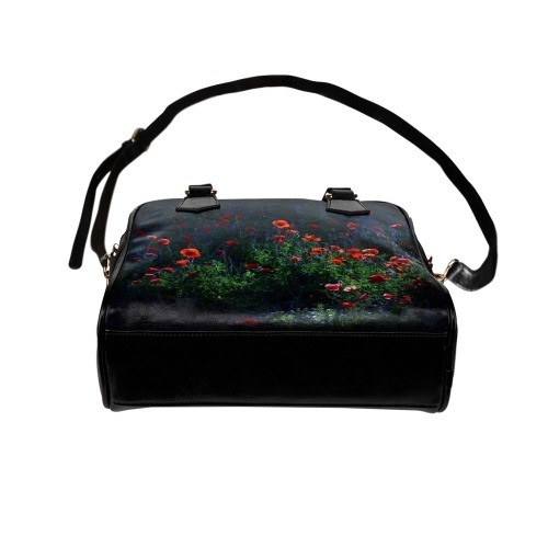 Poppy Wildflower Handbag, Dark Floral Leather Purse, Wild Flower Shoulder Handbag (Model 1634)