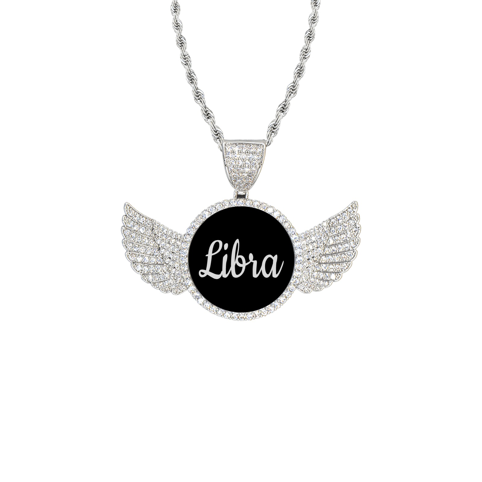 bb 009o7 Wings Silver Photo Pendant with Rope Chain