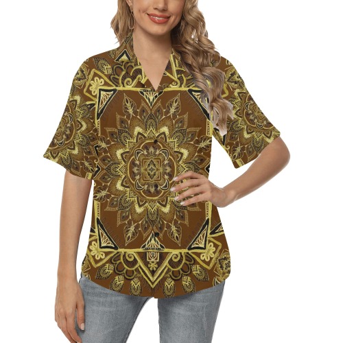 gamba dark gold All Over Print Hawaiian Shirt for Women (Model T58)