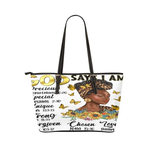 God Says I am Leather Tote Bag/Large (Model 1651)