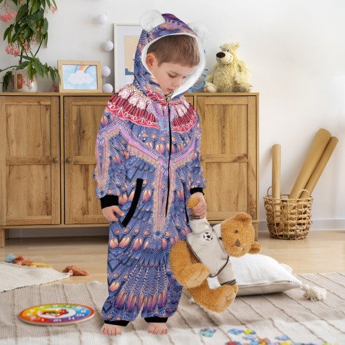 spain blue One-Piece Zip up Hooded Pajamas for Little Kids