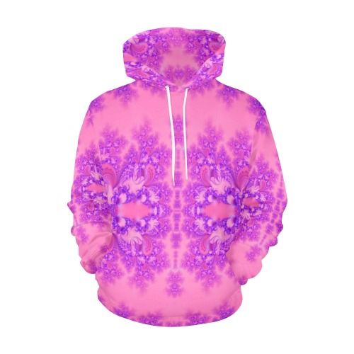 Purple and Pink Hydrangeas Frost Fractal All Over Print Hoodie for Women (USA Size) (Model H13)