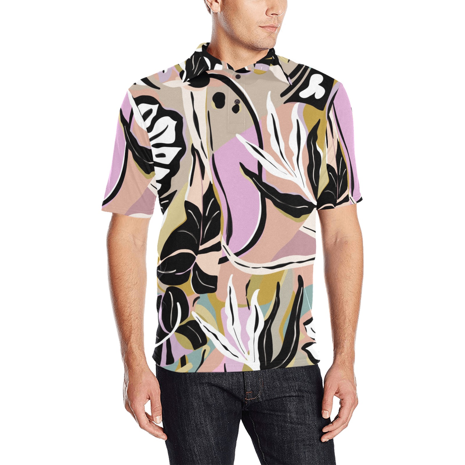 Tropical modern simple graphic Men's All Over Print Polo Shirt (Model T55)