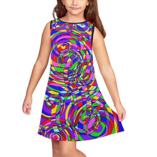 abstract owlblu Girls' Sleeveless Dress (Model D58)