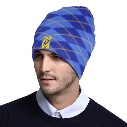 Dionio Clothing - Argyle Beanie ( Blue &  Yellow) All Over Print Beanie for Adults