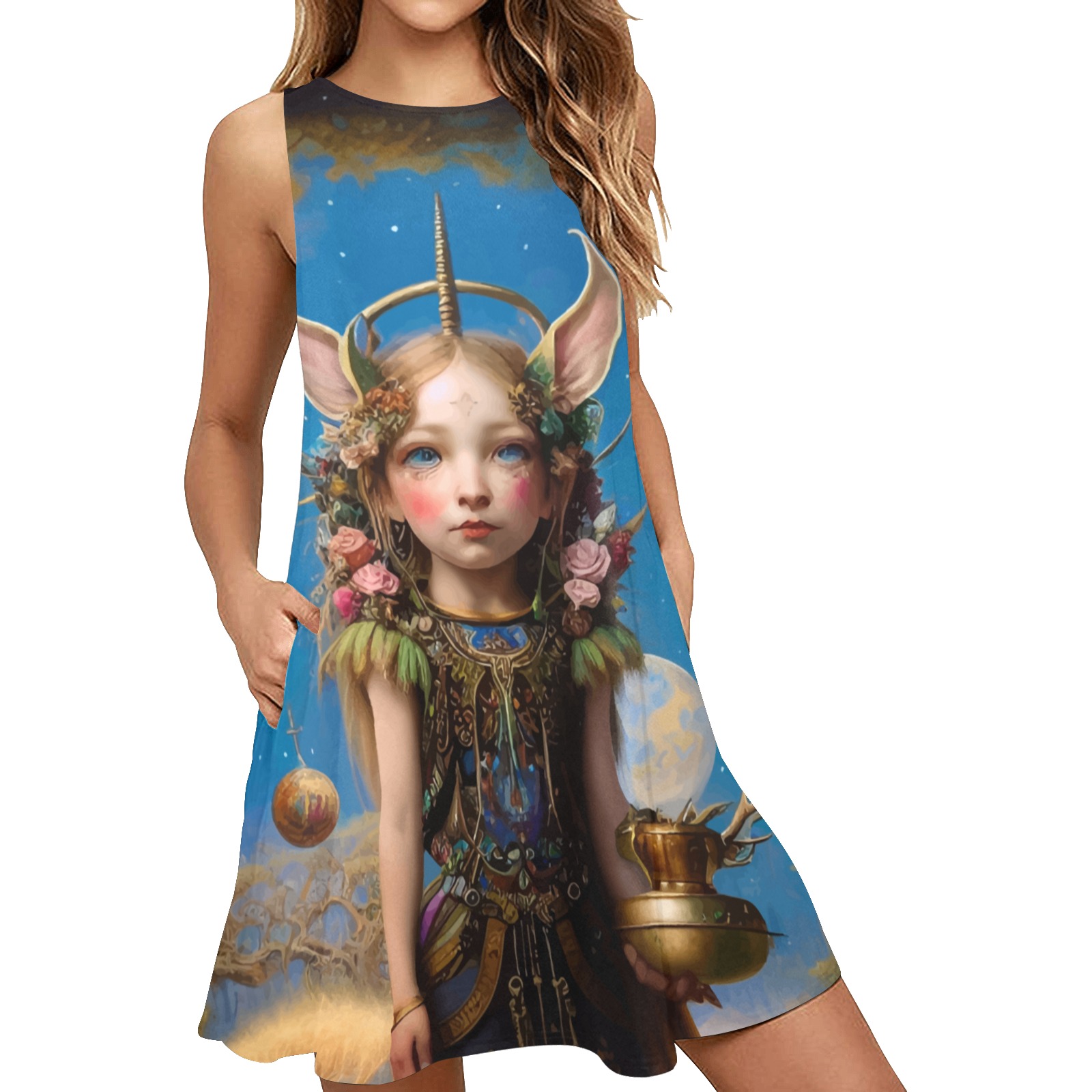 menina duende_vectorized Sleeveless A-Line Pocket Dress (Model D57)